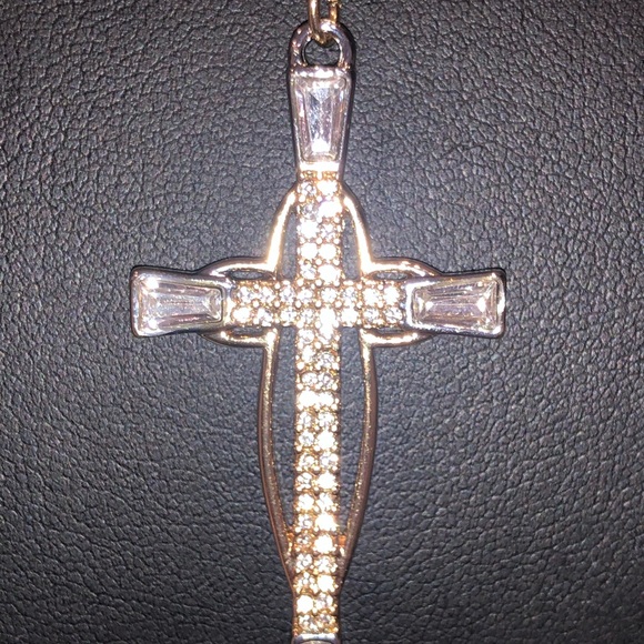 Cross Necklace Yellow White Gold Overlay - Picture 7 of 9